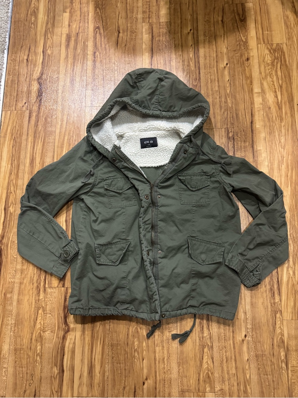 Active USA Olive Hooded Sherpa-Lined Utility Jacket